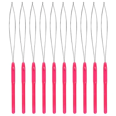 Afbeelding van SAVITA 10 Stks Haarverlengingslus Naaldinrijger, Trekhaak Kraalapparaat Micro Links Haarextensieset Voor Haarstylingstools Accessoire (Magenta)