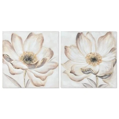 Afbeelding van Schilderij Home ESPRIT Beige Gouden Canvas Hout MDF Bloem Romantiek 60 x 3 cm (2 Stuks)