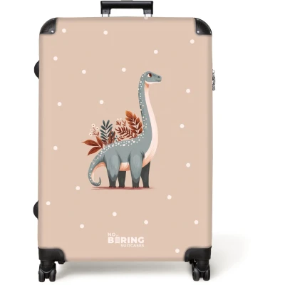 Afbeelding van NoBoringSuitcases.com® Koffer groot Reiskoffer lichtgewicht Blauwe dinosaurus op een beige stippenachtergrond Rolkoffer met 4 wielen Grote trolley XL 98 liter bagage