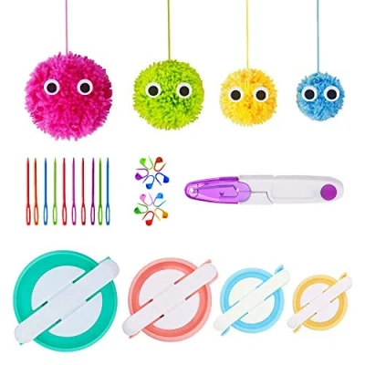 Afbeelding van Pompom Maker Kits, Pom Breien Loom Kit Fluff Ball Wever Naald Craft DIY Haak Tool Kit, 4PS +10PS Steek Markers+10PS Plastic Naalden (25)