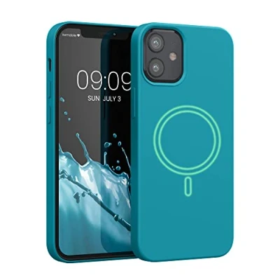 Afbeelding van kwmobile telefoonhoesje geschikt voor Apple iPhone 12 mini Hoesje met magneet compatibel MagSafe Smartphone case in mat petrol