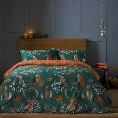 Afbeelding van Furn. Bosfauna Super King dekbedovertrekset, katoen, polyester, smaragd