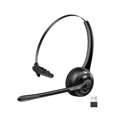Afbeelding van TECKNET Bluetooth headset met microfoon en USB dongle, draadloze pc headset, ruisonderdrukking handsfree chat, voor computer, callcenter, telefoonconferenties, super licht, ultra