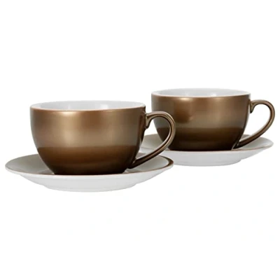 Afbeelding van CreaTable, 25850, serie GOLDEN DAYS, zwart, 4 delige serviesset, cappuccinoset van aardewerk, vaatwasser en magnetronbestendig, kwaliteitsproductie