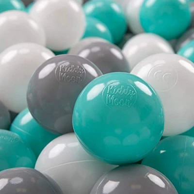 Afbeelding van KiddyMoon 300 ∅ 7cm kinderballen speelballen voor ballenbad baby plastic ballen made in eu, wit/grijs/licht turquoise