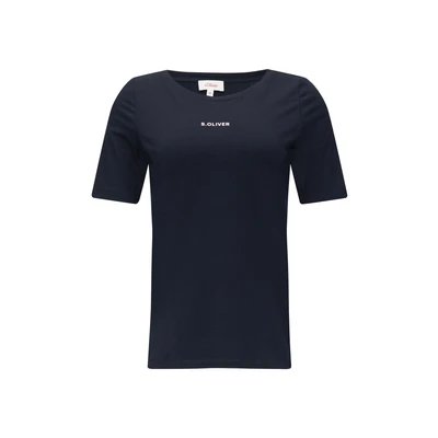 Afbeelding van s.Oliver Elastisch T shirt met crèmekleurige labelprint, Blauw 5959, 44
