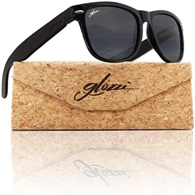 Afbeelding van Glozzi Houten Zonnebril Dames en Heren Hout Gepolariseerd UV400 met Pootjes Kurk Brillenkoker