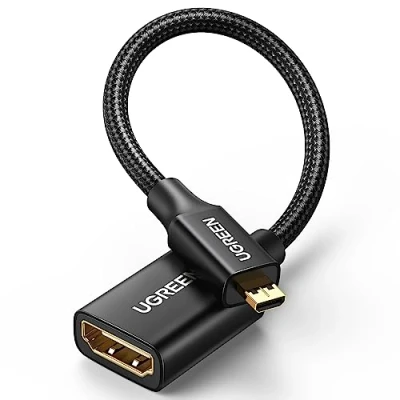 Afbeelding van UGREEN Micro HDMI Adapter 4K 60Hz naar Kabel 3D 1080P Nylon Gevlochten Type D A Compatibel met Raspberry Pi4, Hero Black, ODROID etc, 25cm(Zwart)