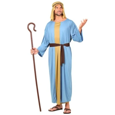 Afbeelding van Widmann Middeleeuwen &amp; Renaissance Kostuum Herder Hoeder Van De Schapenstal Man Blauw, Wit / Beige XXXL Kerst Verkleedkleding