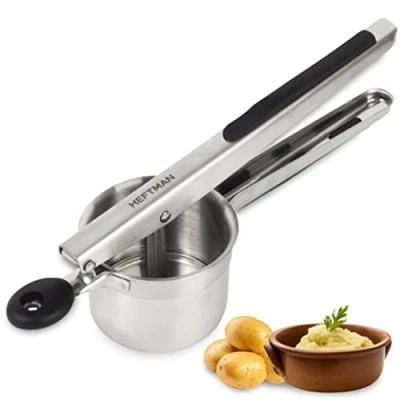 Afbeelding van HEFTMAN Mash Potato Ricer aardappelpuree van roestvrij staal met ergonomische siliconen handgrepen, zware voedselpers, multifunctionele rijstmachine voor aardappelpuree, puree, fruit en groenten