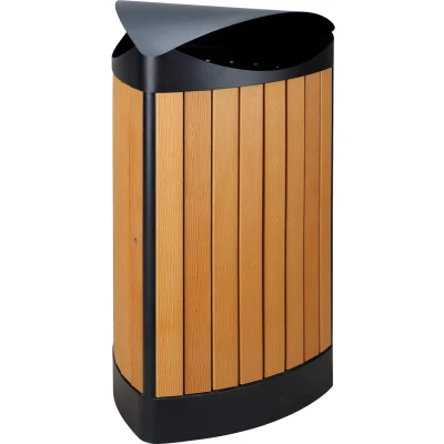 Afbeelding van Buitenafvalbak 60 ltr driehoekig zwart/houtlook