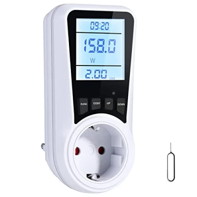 Afbeelding van Vinabo Elektrische verbruiksmeter, vermogensmeter, stroomverbruik, 16 A/3680 W, Italiaanse stroommeter met LCD scherm, 7 bewakingsmodi, overbelastingsbeveiliging