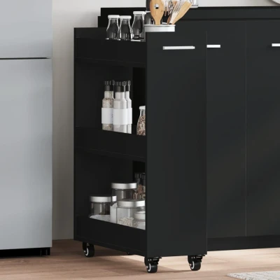 Afbeelding van Kast met wieltjes 60x22x79 bewerkt hout zwart