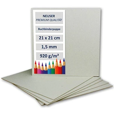 Afbeelding van NEUSER PAPIER 20 x boekbinderskarton, vierkant, dikte 1,5 mm (0,15 cm), gewicht: 920 g/m², formaat: 21 cm, kleur: grijs bruin