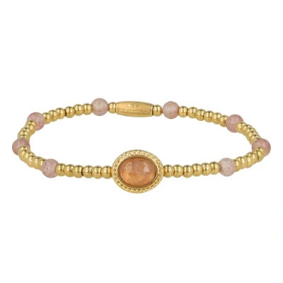 Afbeelding van My Bendel Elastische goudkleurige armband Met ovale Berry Quartz bedels luxe cadeauverpakking
