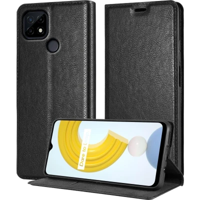 Afbeelding van Cadorabo Hoesje geschikt voor Realme C21 in ZWARTE NACHT Beschermhoes met magnetische sluiting, standfunctie en kaartvakje Book Case Cover Etui