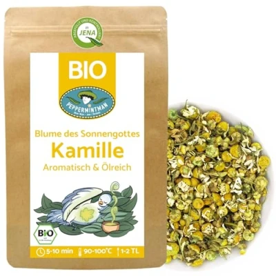 Afbeelding van Biologische kamillethee 1000 g hele kamillebloemen gedroogd aromastark en olierijk rechtstreeks van het Europese familiebedrijf PEPPERMINTMAN (2 x 500 g)