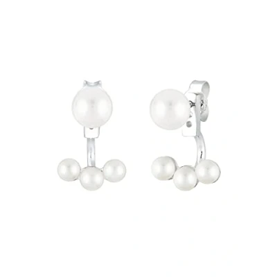 Afbeelding van Elli Oorbellen voor dames, front back, moderne oorstekers met zoetwaterparels in 925 sterling zilver, Eén maat, Facetgeslepen, Geen edelsteen