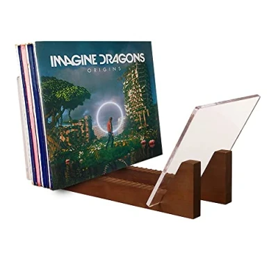 Afbeelding van KAIU Grammofoonplaatstandaard, LP, opbergorganizer voor 50 lp&#039;s, van grenenhout, 12 inch, 7 inch vinyl, hoogwaardig design, acrylhouder notenhout