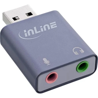 Afbeelding van InLine USB Audio Soundadapter (USB), Geluidskaart, Grijs