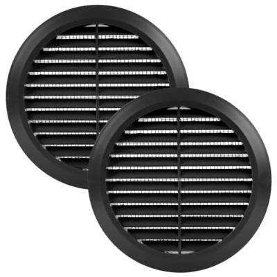 Afbeelding van Vent Systems 2 stuks, 125 mm, zwart ventilatieafdekking, ronde ventilatiesleuven, barbecue afdekking, geïntegreerde insectenbescherming, HVAC ventilatieopeningen voor badkamer, thuiskantoor en keuken,