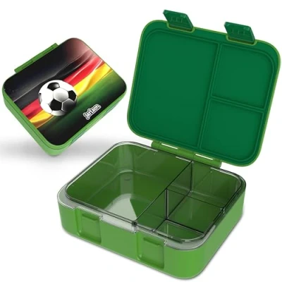 Afbeelding van Jarlson® Mil Broodtrommel voor kinderen, met vakken, BPA vrij, bento box, lekvrij, snackbox, snackbox kleuterschool en school, 1000 ml, lichtgewicht (voetbalgroen)