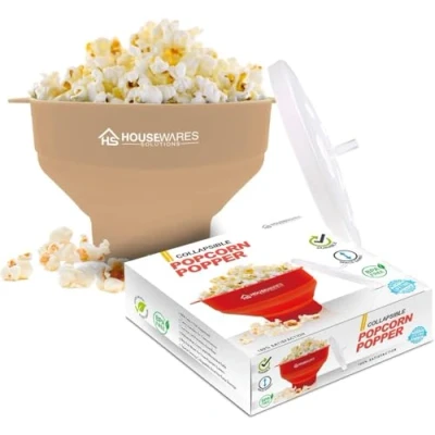 Afbeelding van BRENSTEN Opvouwbare siliconen magnetron Popcorn Popper Bowl met deksel en handgrepen (bruin)