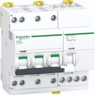 Afbeelding van Schneider aardlekautomaat overstroombeveiliging acti9 icv40 3p n 16a c curve 6000a 30ma type a ip20 din rail wit a9dc3716