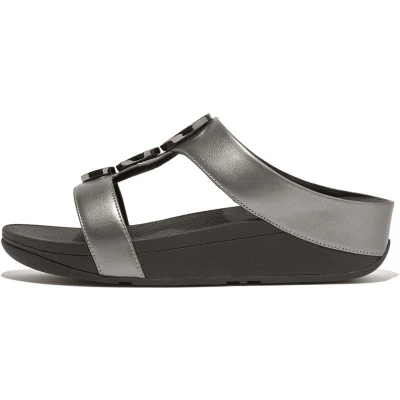 Afbeelding van FitFlop TM Halo Bead Circle metallic H Bar leren slippers zwart