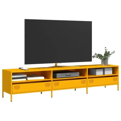 Afbeelding van Tv meubel 202x39x43,5 cm koudgewalst staal mosterdgeel