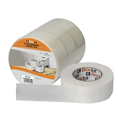 Afbeelding van Brackit 3 rollen witte gipsplaat Scrim tape; 48 mm x 50 m; zelfklevende glasvezel gaas gezamenlijke tape voor het afdichten van repareren gaten en scheuren