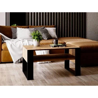 Afbeelding van MRBLS Salontafel, modern rustiek design, woonkamertafel, bijzettafel, koffietafel, theetafel van hout (retro eiken, zwart mat), 92 x 45 53,6 cm (b h d)