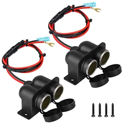 Afbeelding van Marine Grade sigarettenaansteker, verdeler, adapter, waterdicht, 12 V/24 V gelijkstroom, aansteker, dubbel gat stopcontact, met 60 cm aansluitkabel en zekering