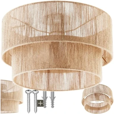 Afbeelding van tectake® Plafondlamp Boho stijl hanglamp met lampenkap van jute 40W Decoratieve voor woonkamer, slaapkamer, eetkamer