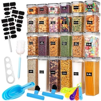 Afbeelding van JOTOL Voorraaddozen 24 Stuks,Voorraadpotten Set,BPA Vrij,voor Het Bewaren van Pasta,Muesli,Rijst,Meel,en Voor Voeden Huisdieren,Set Etiketten,Lepel