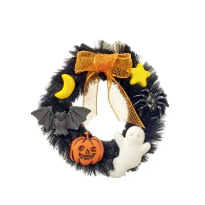 Afbeelding van Melody Jane Poppen Huis Halloween Krans Spooky Voordeur Accessoire Miniatuur 1:12 Schaal