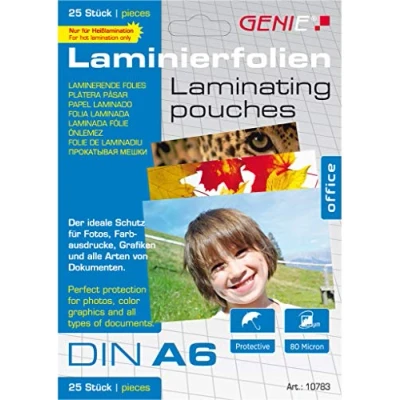 Afbeelding van Genie 10781 lamineerfolie (transparant, 80 micron, formaten tot DIN A4, geschikt voor alle lamineerapparaten) 25 A6 transparant