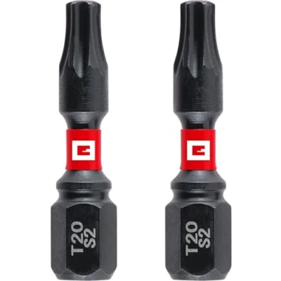 Afbeelding van Originele Einhell Impact bits met dubbele torsie, 2 delig, 30 mm, T20 (S2 staal, hoge duurzaamheid, dubbel torsieeffect, rode gekleurde ring, C 6,3 schacht)