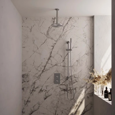 Afbeelding van BRAUER Brushed Edition thermostatische inbouw regendouche 3 weg omstelling SET 41 met 20 cm douchekop en plafondarm staaf handdouche doucheslang