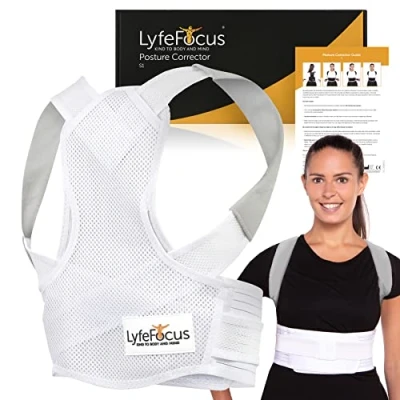 Afbeelding van LyfeFocus S1 Premium onzichtbare ademende rughoudingcorrectie voor mannen en vrouwen ondersteuning bovenrug brace stijltang effectieve houdingscorrectie nek, schouder rugpijn (wit, klein)