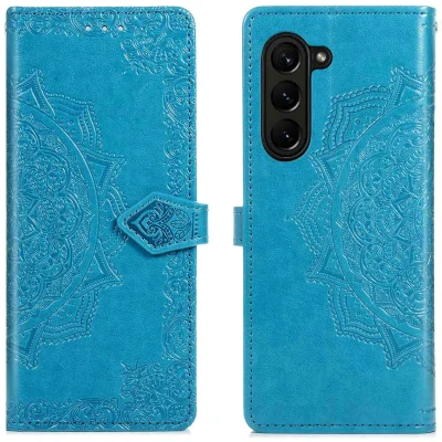 Afbeelding van Samsung Galaxy Z Fold 5 Hoesje Kunstleder iMoshion Bookcase Turquoise Telefoonhoesje