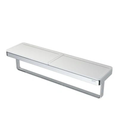 Afbeelding van Geesa frame handdoekhouder met wit planchet plat staf verchroomd messing 420 x 105 108mm lxhxd 918853 02