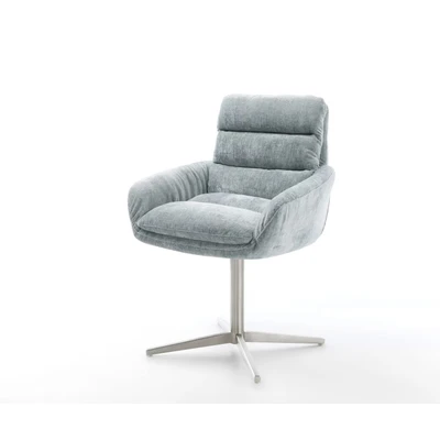 Afbeelding van DELIFE Draaistoel Abelia Flex met armleuning chenille pastelblauw kruispoot roestvrij staal 360 draaibaar