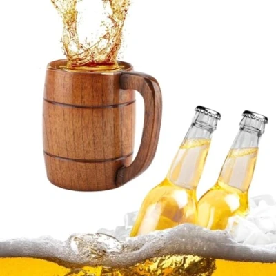 Afbeelding van Ftory Houten Biermok Natuurlijke Bierbeker Retro Grote Capaciteit Theewater Klassieke Drinkmok met Handvat