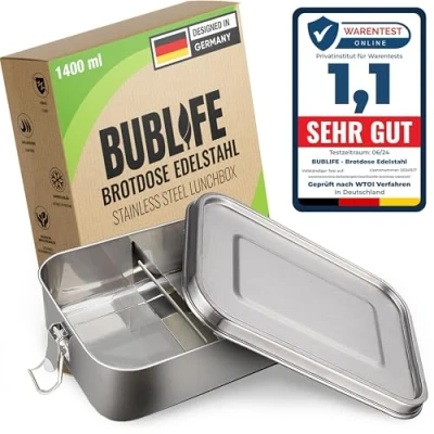 Afbeelding van Bublife 1400 ml broodtrommel, lunchbox, broodtrommel voor kinderen met vakken, bento box kinderen, snackbox lunchbox volwassenen, roestvrijstalen