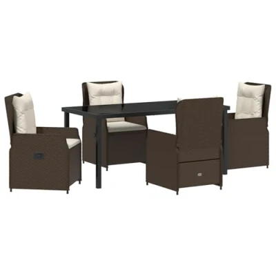 Afbeelding van vidaXL 5 delige Tuin Eetset Bruin Poly Rattan, Tafel Zwart 160x80x73 cm Gehard Glas
