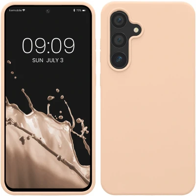 Afbeelding van kwmobile telefoonhoesje geschikt voor Samsung Galaxy S24 FE Hoesje met siliconen coating Smartphone case in pastelkleurige perzik