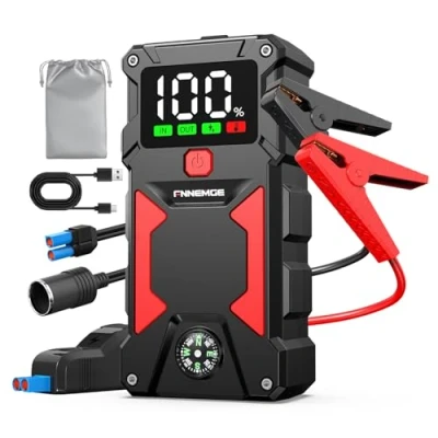 Afbeelding van FNNEMGE Car Jump Starter 5000A Peak 24800mAh 12V superveilige startmotor (tot alle soorten gas, 8,0 L dieselmotor), met 10 W draadloze oplader, slimme startkabel, USB Quick Charge 3.0