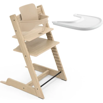 Afbeelding van Stokke Tripp Trapp Chair Oak (Natural) with Baby Set² and Tray (White) [Bundle]
