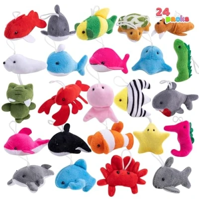 Afbeelding van JOYIN 24 stuks mini zeedieren, pluche dieren, 6,3 7,6 cm, dieren voor kinderen, gastgeschenken verjaardagsfeesten, piñata&#039;s, feestzakjes, paasfeesten